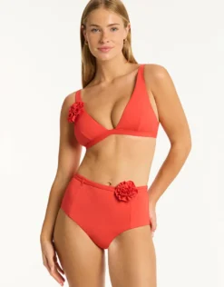 Casa Del Mar Belted High Waist Bikini Pant - Flame