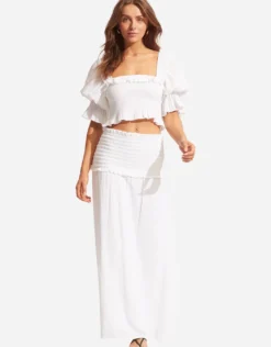 Caspian Shirring Top - White