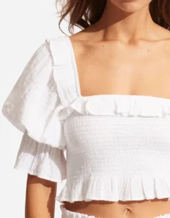 Caspian Shirring Top - White