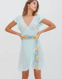 Chain Wrap Dress - Aqua