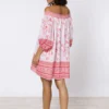 Cherry Blossom Off Shoulder Dress - Rose and Red