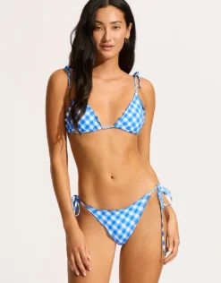 Ciao Bella Check Brazilian Tie Side Bikini Pant - Azure