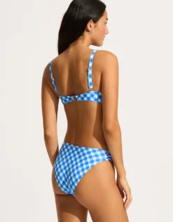 Ciao Bella Check Ruched Underwired Bikini Top - Azure