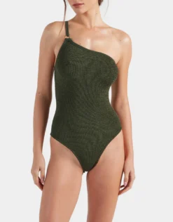 Clara Swimsuit With Gold Hoop - Metallic Khaki
