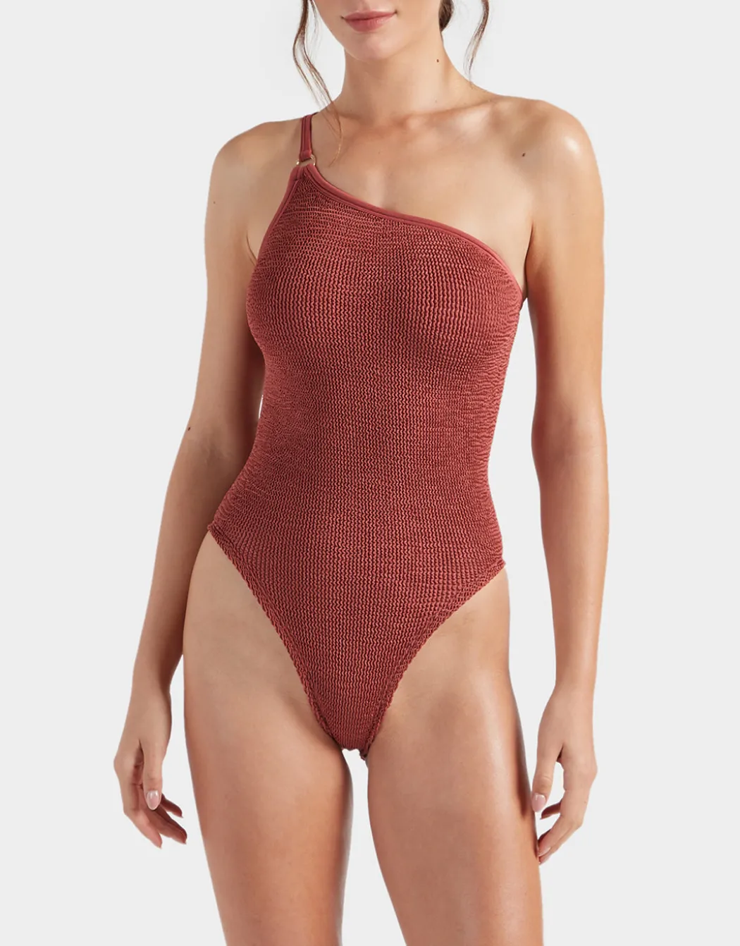 Clara Swimsuit With Gold Hoop - Metallic Rosewood