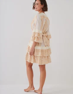 Classic Triangle Layered Mini Dress with Sash - Natural and Gold