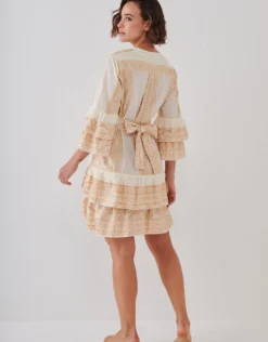 Classic Triangle Layered Mini Dress with Sash - Natural and Gold