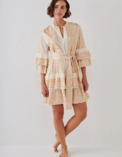 Classic Triangle Layered Mini Dress with Sash - Natural and Gold