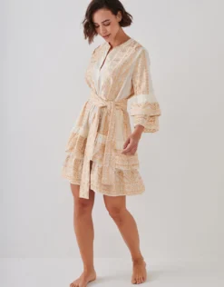 Classic Triangle Layered Mini Dress with Sash - Natural and Gold
