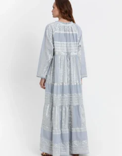 Classic Triangle Long Sleeve Maxi Dress - Light Grey and Champagne