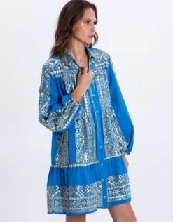 Classic Triangle Long Sleeve Mini Dress - Blue Raf and Gold