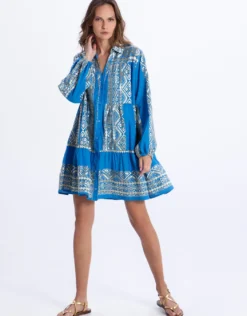 Classic Triangle Long Sleeve Mini Dress - Blue Raf and Gold