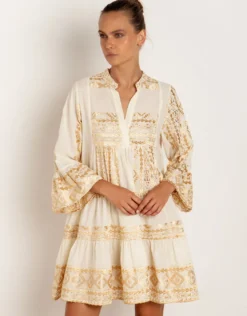 Classic Triangle Long Sleeve Dress - Natural and Gold