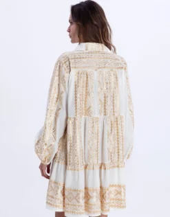 Classic Triangle Long Sleeve Mini Dress - White and Gold