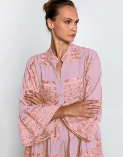 Classic Triangle Long Sleeve Dress - Pink and Pink Bronze