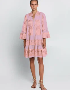 Classic Triangle Long Sleeve Dress - Pink and Pink Bronze