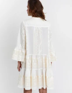 Classic Triangle Long Sleeve Dress - White and Champagne