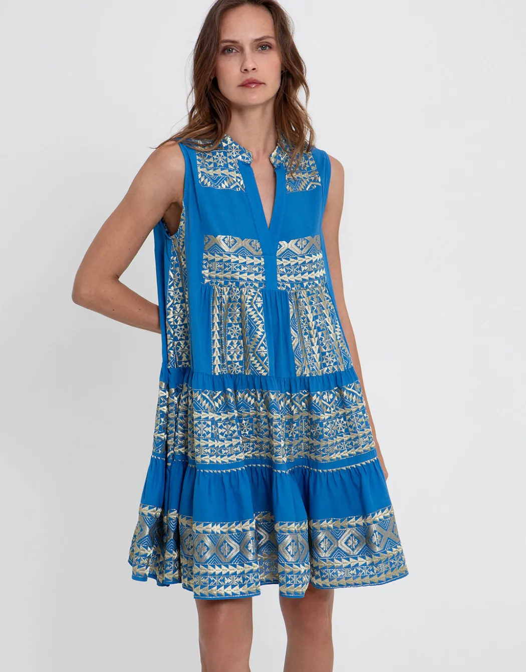 Classic Triangle Sleeveless Mini Dress - Blue Raf and Gold