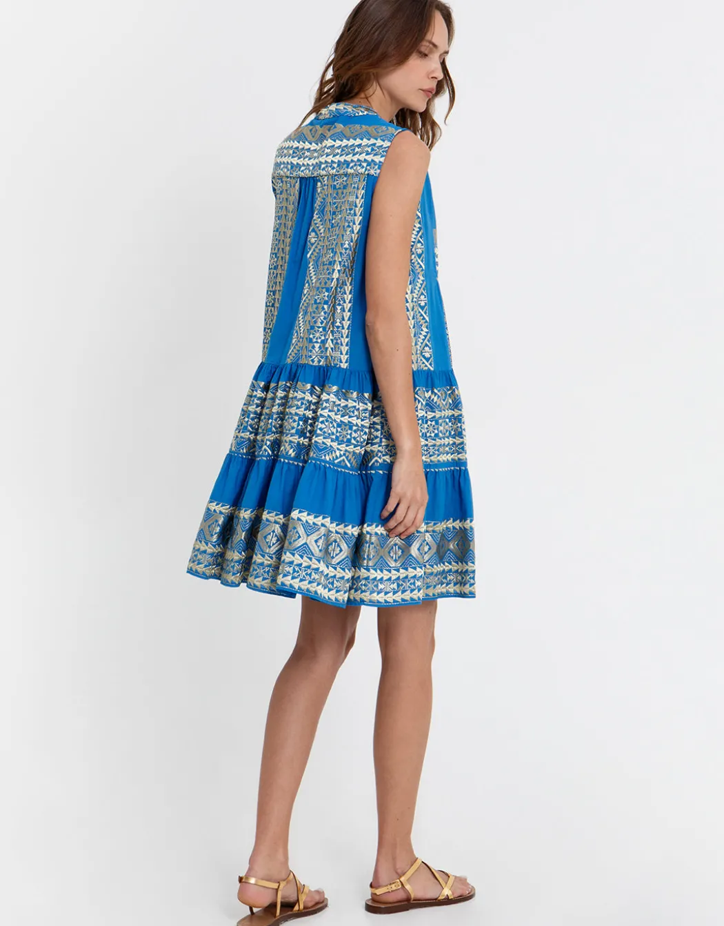 Classic Triangle Sleeveless Mini Dress - Blue Raf and Gold