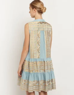 Classic Triangle Sleeveless Mini Dress - Ciel and Gold