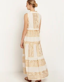 Classic Triangle Sleeveless Maxi Dress - Natural and Gold