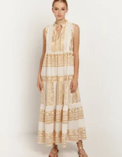 Classic Triangle Sleeveless Maxi Dress - Natural and Gold