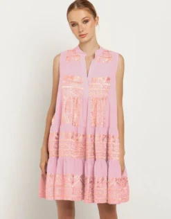 Classic Triangle Sleeveless Mini Dress - Pink and Pink Bronze