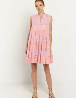Classic Triangle Sleeveless Mini Dress - Pink and Pink Bronze