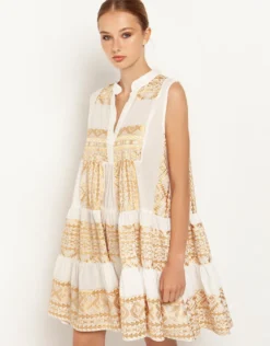 Classic Triangle Sleeveless Mini Dress - Natural and Gold
