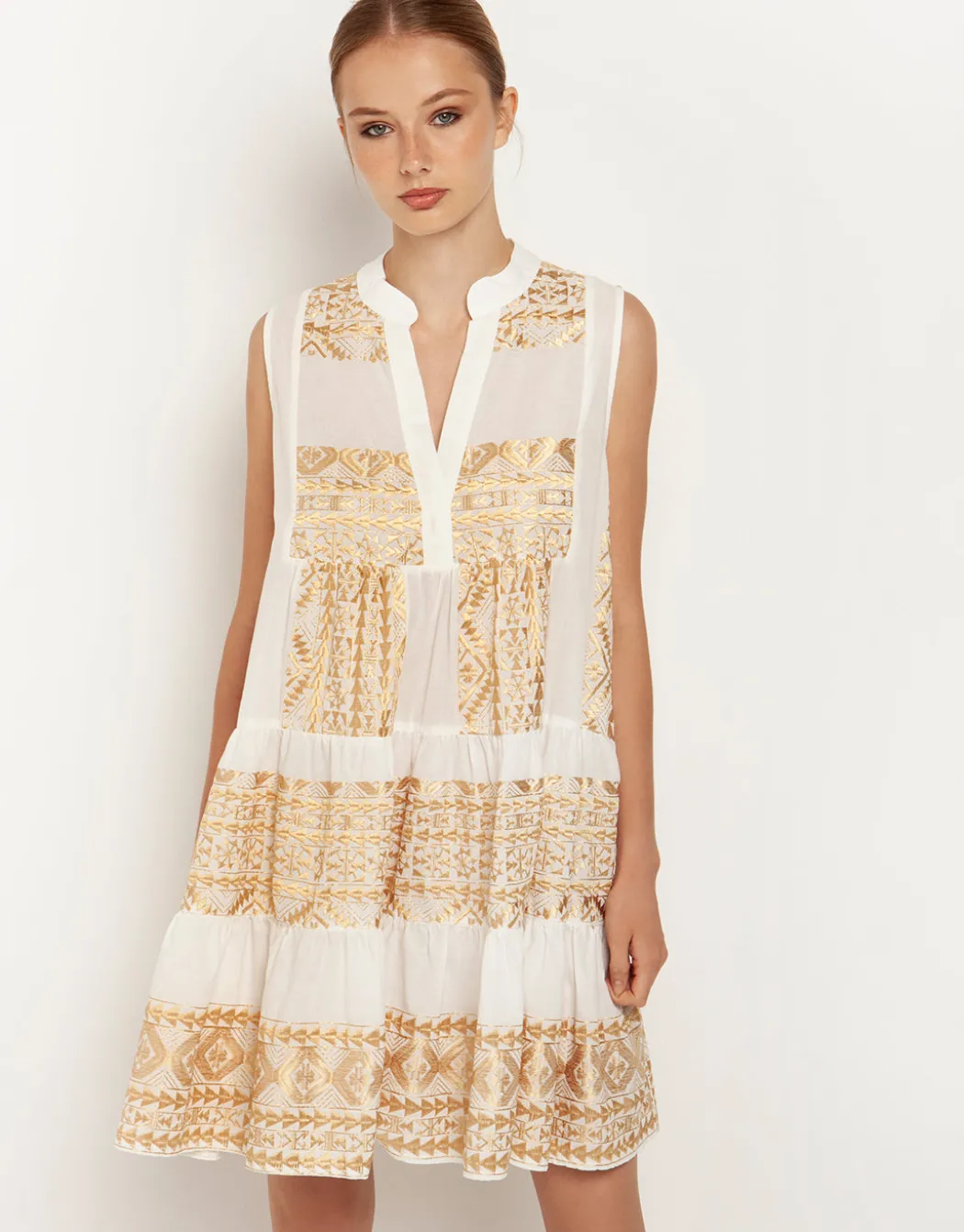 Classic Triangle Sleeveless Mini Dress - Natural and Gold