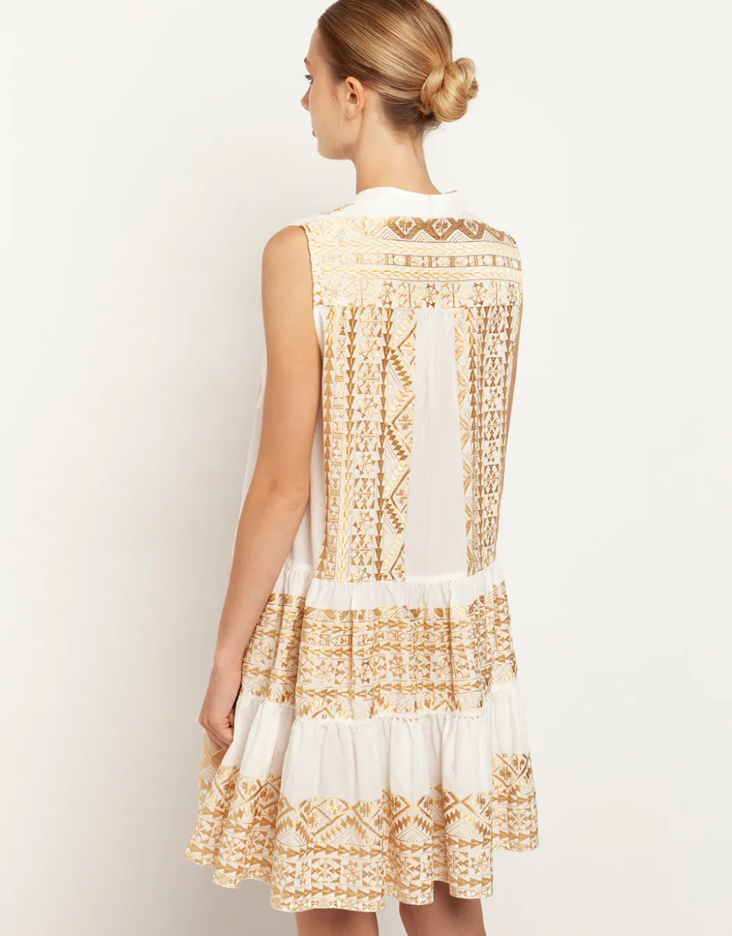Classic Triangle Sleeveless Mini Dress - Natural and Gold