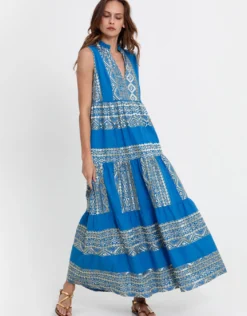 Classic Triangle Sleeveless Maxi Dress - Blue Raf and Gold