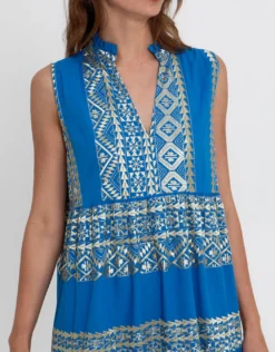 Classic Triangle Sleeveless Maxi Dress - Blue Raf and Gold