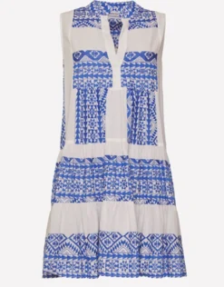 Classic Triangle Sleeveless Mini Dress - White and Blue