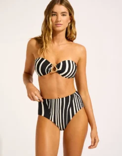 Coastline Ring Front Bandeau Bikini Top - Black