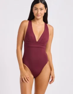 Collective Cross Back Swimsuit - Dark Burgundy