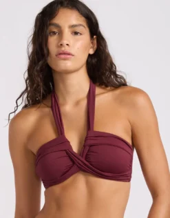 Collective Halter Bandeau Bikini Top - Dark Burgundy