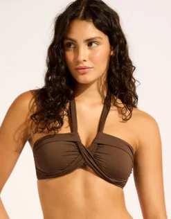 Collective Halter Bandeau Bikini Top - Dark Chocolate