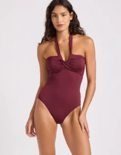 Collective Halter Bandeau Swimsuit - Dark Burgundy