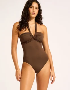 Collective Halter Bandeau Swimsuit - Dark Chocolate
