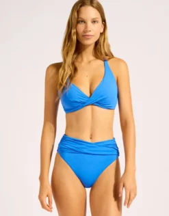 Collective High Waist Wrap Front Bikini Pant - Sapphire