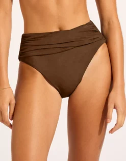 Collective High Waist Wrap Front Bikini Pant - Dark Chocolate