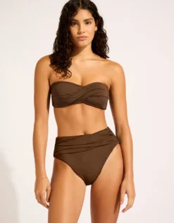 Collective High Waist Wrap Front Bikini Pant - Dark Chocolate