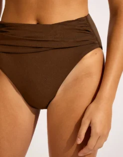 Collective High Waist Wrap Front Bikini Pant - Dark Chocolate