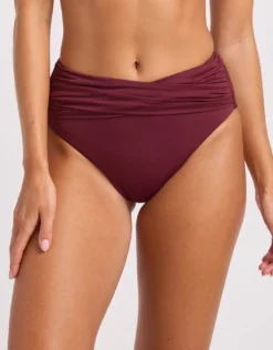 Collective High Waist Wrap Front Bikini Pant - Dark Burgundy