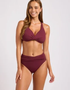 Collective High Waist Wrap Front Bikini Pant - Dark Burgundy