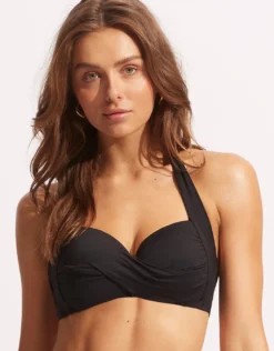 Collective Twist Soft Cup Halter Bikini Top - Black
