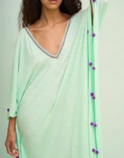 Colourblock Pom Pom Sevillana Dress - Aqua