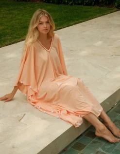 Colourblock Pom Pom Sevillana Dress - Melon