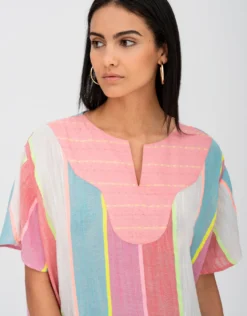 Contrast Bib Collar Kaftan - Multi